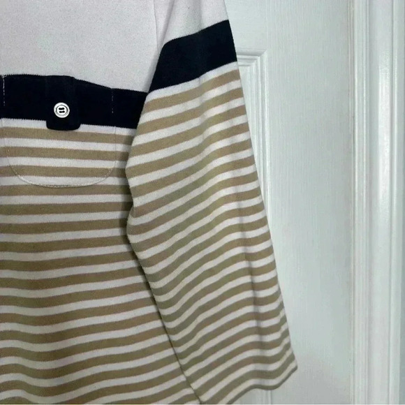 Alia Shirt Striped 3/4 Sleeves Tan/White/Black Size Medium - Picture 5 of 16